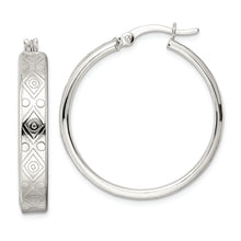 Load image into Gallery viewer, Sterling Silver Polished Design Circle Hoop Earrings
