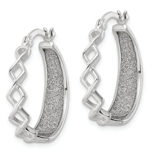 Load image into Gallery viewer, Sterling Silver Polished Fabric Glitter Hoop Earrings
