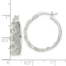 Load image into Gallery viewer, Sterling Silver Polished Fabric Glitter Hoop Earrings
