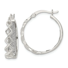 Load image into Gallery viewer, Sterling Silver Polished Fabric Glitter Hoop Earrings
