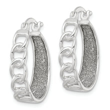 Load image into Gallery viewer, Sterling Silver Polished Fabric Glitter Hoop Earrings
