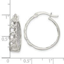 Load image into Gallery viewer, Sterling Silver Polished Fabric Glitter Hoop Earrings
