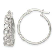 Load image into Gallery viewer, Sterling Silver Polished Fabric Glitter Hoop Earrings
