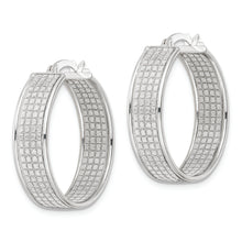 Load image into Gallery viewer, Sterling Silver Polished Fabric Glitter Hoop Earrings
