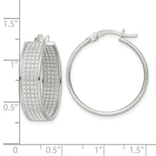Load image into Gallery viewer, Sterling Silver Polished Fabric Glitter Hoop Earrings
