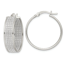 Load image into Gallery viewer, Sterling Silver Polished Fabric Glitter Hoop Earrings
