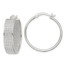 Load image into Gallery viewer, Sterling Silver Polished Fabric Glitter Hoop Earrings
