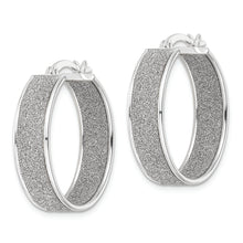 Load image into Gallery viewer, Sterling Silver Polished Fabric Glitter Hoop Earrings
