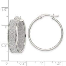 Load image into Gallery viewer, Sterling Silver Polished Fabric Glitter Hoop Earrings
