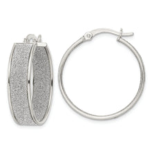 Load image into Gallery viewer, Sterling Silver Polished Fabric Glitter Hoop Earrings
