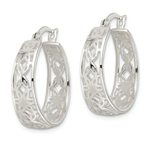 Load image into Gallery viewer, Sterling Silver Polished Floral Circle Hoop Earrings

