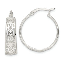 Load image into Gallery viewer, Sterling Silver Polished Floral Circle Hoop Earrings
