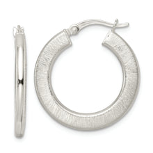 Load image into Gallery viewer, Sterling Silver Brushed Flat Circle Hoop Earrings
