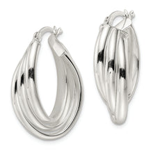 Load image into Gallery viewer, Sterling Silver Polished Triple Twisted Oval Hoop Earrings
