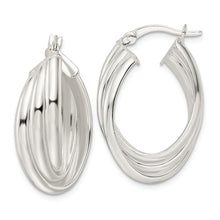 Load image into Gallery viewer, Sterling Silver Polished Triple Twisted Oval Hoop Earrings
