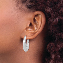 Load image into Gallery viewer, Sterling Silver Polished Rhodium-plated Oval Hollow Hoop Earrings
