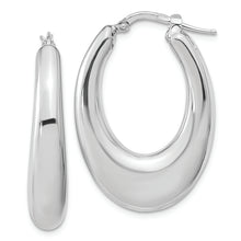 Load image into Gallery viewer, Sterling Silver Polished Rhodium-plated Oval Hollow Hoop Earrings
