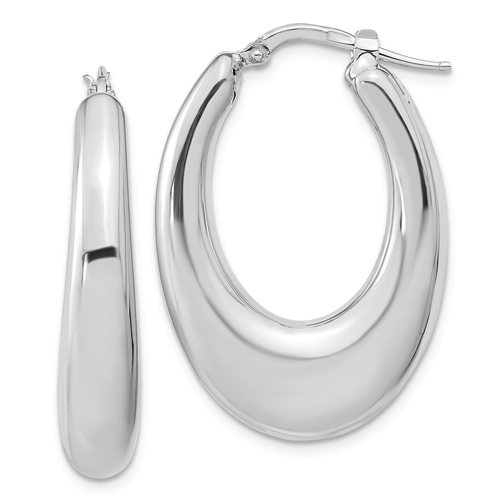 Sterling Silver Polished Rhodium-plated Oval Hollow Hoop Earrings