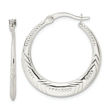Load image into Gallery viewer, Sterling Silver Polished Textured Circle Hoop Earrings

