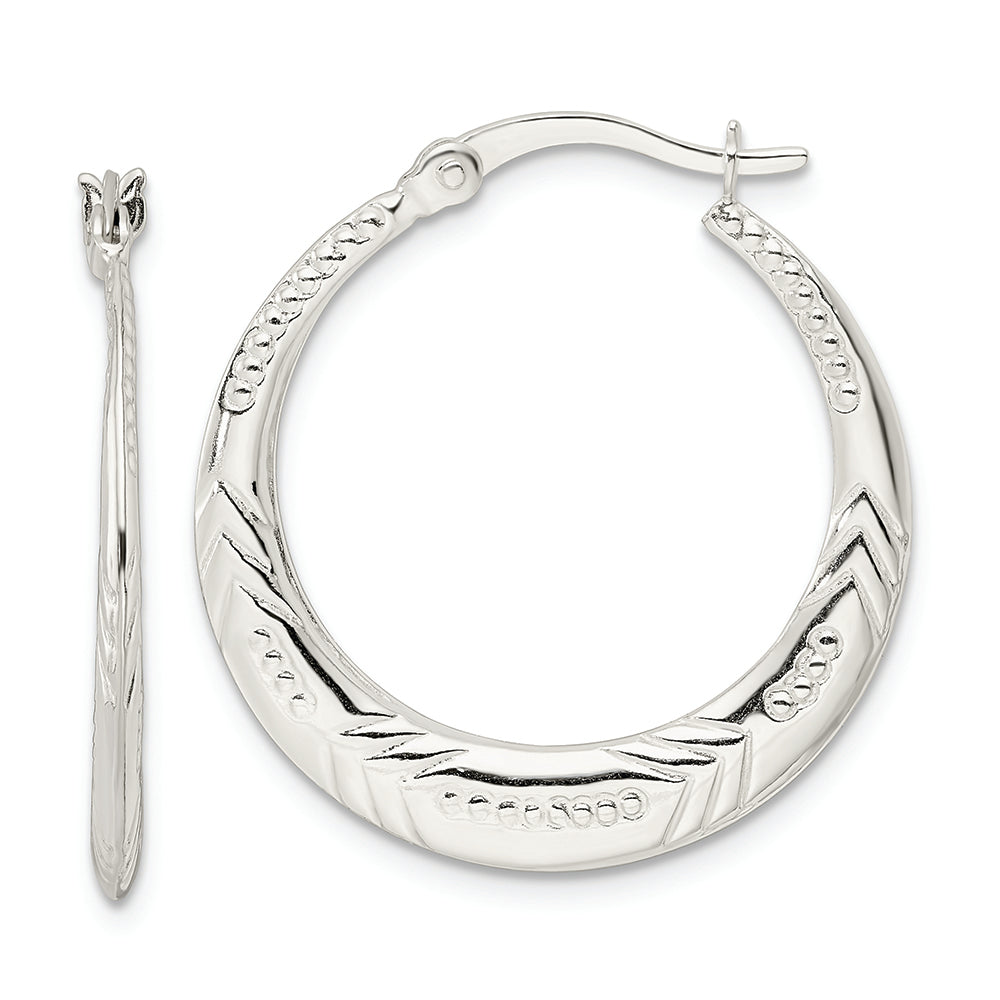 Sterling Silver Polished Textured Circle Hoop Earrings