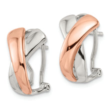 Load image into Gallery viewer, Sterling Silver Rose-tone Polished X Omega Back Earrings
