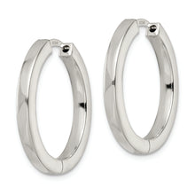 Load image into Gallery viewer, Sterling Silver Polished 3x28mm Hinged Square Tube Hoop Earrings
