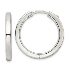 Load image into Gallery viewer, Sterling Silver Polished 3x28mm Hinged Square Tube Hoop Earrings
