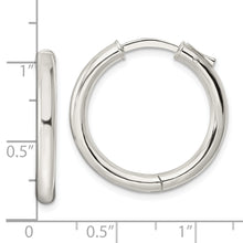 Load image into Gallery viewer, Sterling Silver Polished 3x25mm Hinged Tube Hoop Earrings
