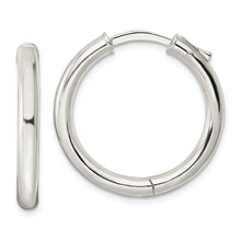 Load image into Gallery viewer, Sterling Silver Polished 3x25mm Hinged Tube Hoop Earrings
