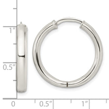 Load image into Gallery viewer, Sterling Silver Polished 3.5x25mm Hinged Tube Hoop Earrings
