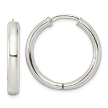 Load image into Gallery viewer, Sterling Silver Polished 3.5x25mm Hinged Tube Hoop Earrings
