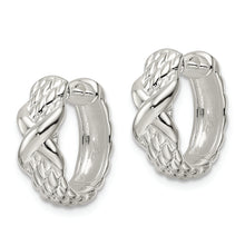 Load image into Gallery viewer, Sterling Silver Polished X Basket Weave Hinged Hoop Earrings
