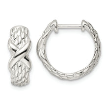 Load image into Gallery viewer, Sterling Silver Polished X Basket Weave Hinged Hoop Earrings
