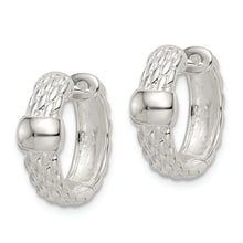 Load image into Gallery viewer, Sterling Silver Polished Basket Weave Hinged Hoop Earrings
