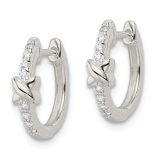 Load image into Gallery viewer, Sterling Silver Polished X CZ Hinged Hoop Earrings
