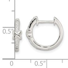 Load image into Gallery viewer, Sterling Silver Polished X CZ Hinged Hoop Earrings
