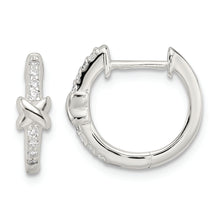 Load image into Gallery viewer, Sterling Silver Polished X CZ Hinged Hoop Earrings

