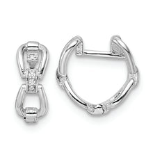 Load image into Gallery viewer, Sterling Silver Rhodium-plated Polished Links CZ Hinged Hoop Earrings
