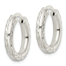 Load image into Gallery viewer, Sterling Silver Diamond-cut 3.5x20mm Hinged Tube Hoop Earrings
