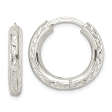 Load image into Gallery viewer, Sterling Silver Diamond-cut 3.5x20mm Hinged Tube Hoop Earrings
