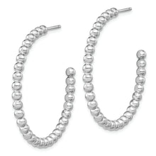 Load image into Gallery viewer, Sterling Silver Rhodium-plated Polished Beaded Hoop Post Earrings
