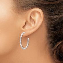 Load image into Gallery viewer, Sterling Silver Rhodium-plated Polished Beaded Hoop Post Earrings
