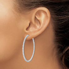 Load image into Gallery viewer, Sterling Silver Rhodium-plated Polished Beaded Hoop Post Earrings
