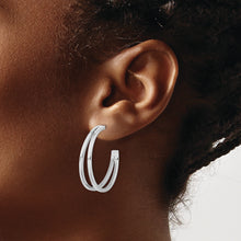 Load image into Gallery viewer, Sterling Silver Rhodium Plated Split Design Hoop Post Earrings
