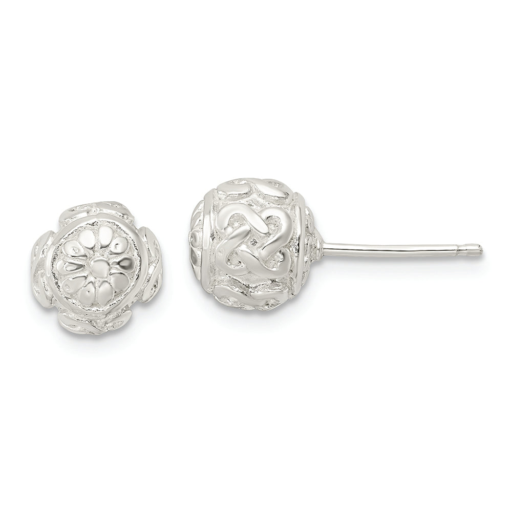 Sterling Silver Polished Flower & Knot Ball Post Earrings
