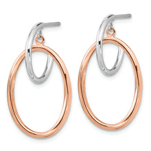 Load image into Gallery viewer, Sterling Silver Rhodium-plated Rose Gold-plated Oval Dangle Hoop Earrings
