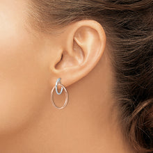 Load image into Gallery viewer, Sterling Silver Rhodium-plated Rose Gold-plated Oval Dangle Hoop Earrings
