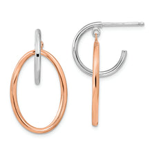 Load image into Gallery viewer, Sterling Silver Rhodium-plated Rose Gold-plated Oval Dangle Hoop Earrings
