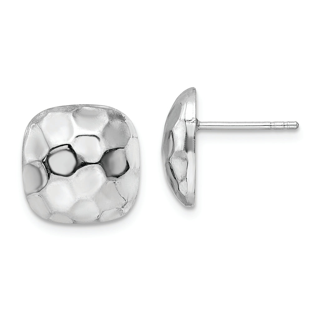 Sterling Silver Rhodium-plated Post Polished & Textured Square Earrings