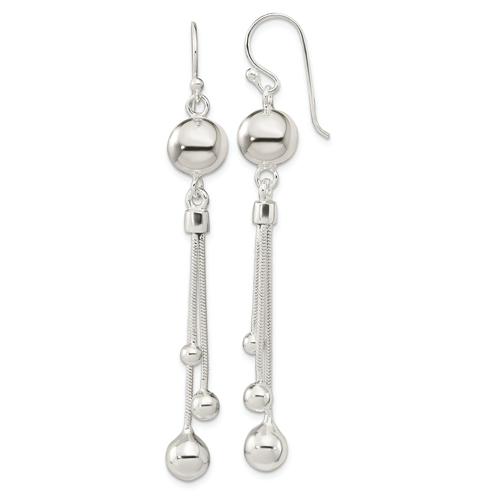 Sterling Silver Polished Ball Chain Dangle Shephard Hook Earrings